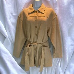 Vintage 90s Y2K Tan Knit Trench Coat with Tie Belt